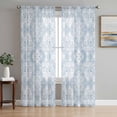 thumbnail image 1 of Boho Blue Floral Sheer Curtains 84 Inch Length 2 Panels Set, Country Ethnic Abstract Flower Pattern Voile Window Treatment Rod Pocket Curtains Sheers Drapes for Bedroom/Living Room/Kitchen 52"x84"x2, 1 of 7