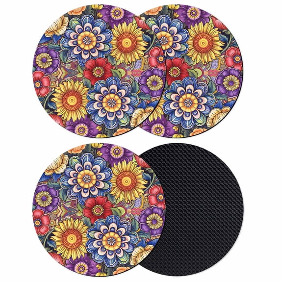 Boho Blue Flower Coasters Set of 4, Absorbent Coasters for Drinks, Spring Bohemia Chic Red Yellow Floral Coaster for Desk Coffee Table Protection, Home Decor House Warming Gifts 4"