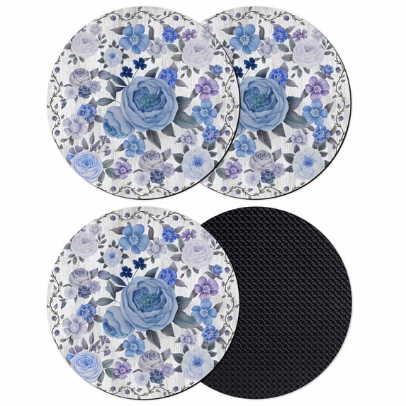 Boho Blue Flower Coasters Set of 4, Absorbent Coasters for Drinks, Spring Watercolor Country Floral Plant Coaster for Desk Coffee Table Protection, Home Decor House Warming Gifts 4"