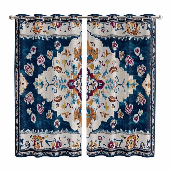 Boho Blue Flower Kitchen Curtains 63 Inch Length, Rustic Oriental ...