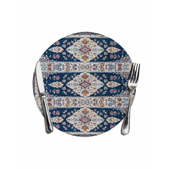Boho Blue Flower Round Placemats for Dinning Tables,Heat-proof Braided Table Mats 13 Inch,Rustic Oriental Farmhouse Mexican Aztec Washable Place Mat for Kitchen Restaurant Party Decor Table Setting