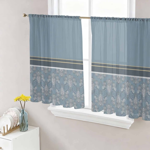 Boho Blue Flower Sheer Curtains 54 Inch Length 2 Panels Set Window Treatments, Abstract Bohemia Pesley Floral Rod Pocket Semi Curtains for Living Room/Bedroom/Kitchen Décor, 104"W x 54"L