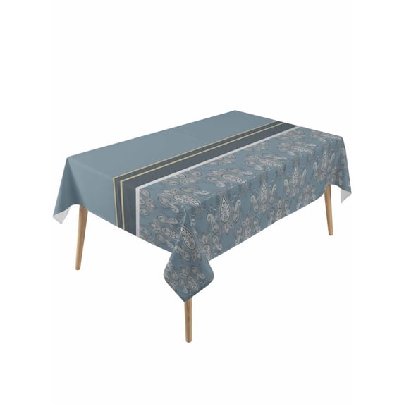 Boho Blue Flower Table Cloth, Waterproof Tablecloth for Rectangle Tables, Abstract Bohemia Pesley Floral Reusable Washable Fabric Table Cover for Restaurant Kitchen Dining Tables 60"x120"