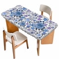 thumbnail image 1 of Boho Blue Flower Table Cloths for 3 Foot Rectangle Tables, Spring Watercolor Country Floral Plant Patio Waterproof Elastic Fitted Tablecloths, Washable Rectangular Table Cover for Camping, 1 of 8