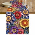 thumbnail image 1 of Boho Blue Flower Table Runner - 70 Inch Long Spring Bohemia Chic Red Yellow Floral Cotton and Linen Blended Dress Scarves Farmhouse Table Runner for Kitchen Dining, Coffee Table, 13" x 70", 1 of 8