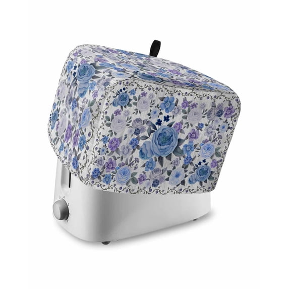 Boho Blue Flower Toaster Cover 2 Slice, Small Kitchen Appliance Covers, Spring Watercolor Country Floral Plant Toaster Oven Cover with Loop, Bread Machine Cover Polyester Dust Cover Protection