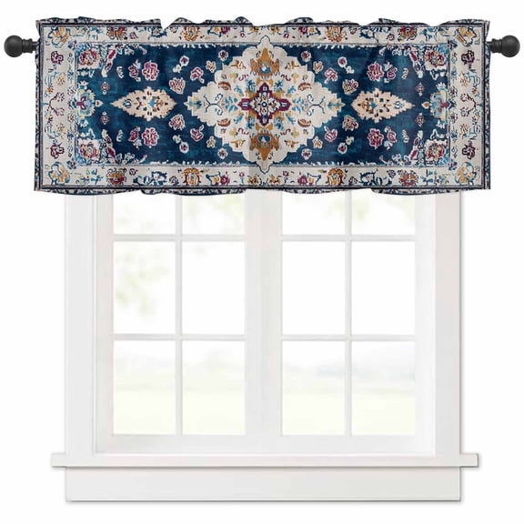 Boho Blue Flower Valances for Windows Farmhouse Kitchen Curtains Valances Rod Pocket Valance Curtains for Kitchen Windows Rustic Oriental Farmhouse Mexican Aztec Window Valances for Bathroom 60"x18"