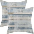 thumbnail image 1 of Boho Blue Grey Stripe Throw Pillow Covers 20x20 Inch Set of 2, Rustic Abstract Decorative Throw Pillow Covers Retro Stripe Linen Outdoor Cushion Cover for Sofa Couch Farmhouse Room Bed Decor, 1 of 7