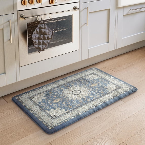 Boho Blue Kitchen Mats Cushioned Anti Fatigue Mats, Non-Slip Kitchen Floor Mats, Kitchen Rugs for Sink, Laundry,Office, 17\u201dx30\u201d Waterproof Standing Desk Mat