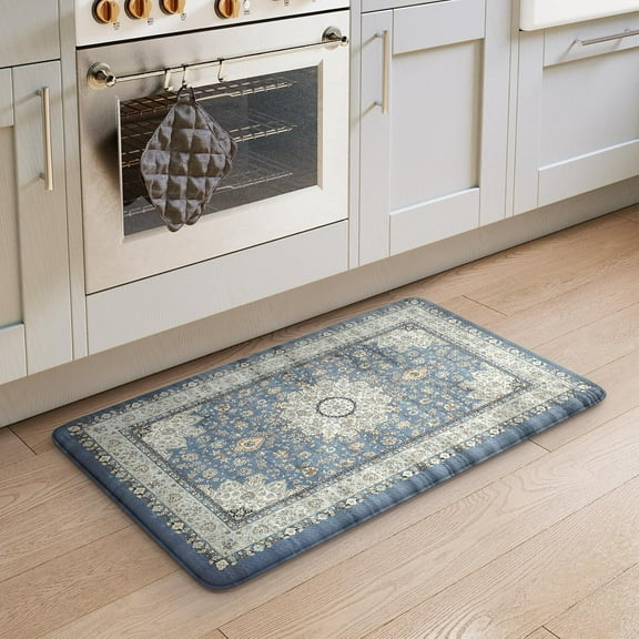 Boho Blue Kitchen Mats Cushioned Anti Fatigue Mats, Non-Slip Kitchen Floor Mats, Kitchen Rugs for Sink, Laundry,Office, 17\u201dx30\u201d Waterproof Standing Desk Mat