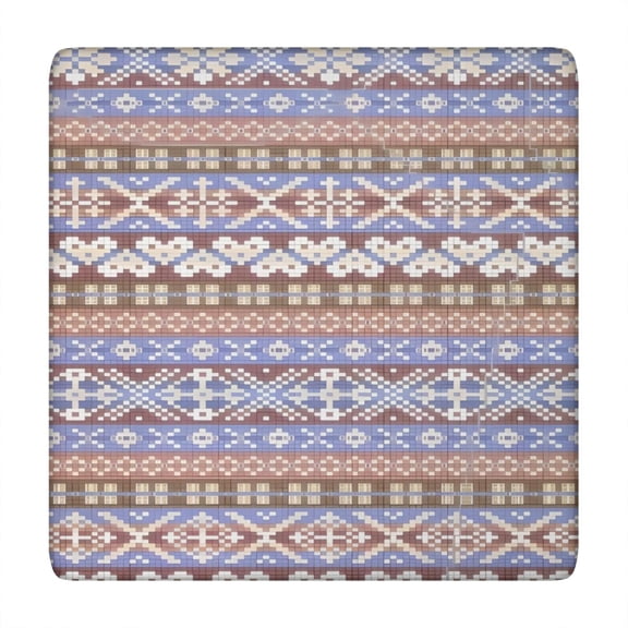 Boho Blue Knitted Ethnic Pattern Square Fitted Tablecloth with Elastic Edge,Square Table Cover,Washable Elastic Table Cover for Home Kitchen Party Decor 34"x34"