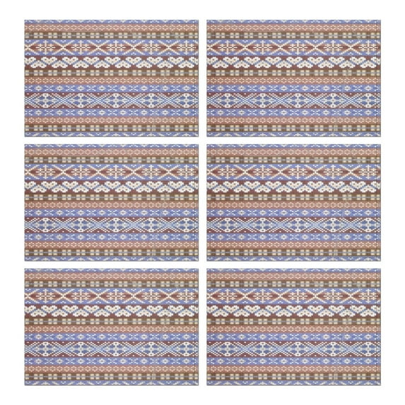 Boho Blue Knitted Ethnic Pattern Summer Placemats Table Placemats Set Of 6-Linen Kitchen Washable Placemats Table Mats 11.8"x17.7" Non-Slip Heat Resistant