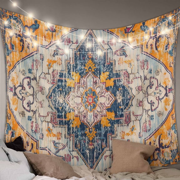 Boho Blue Large Tapestry for Bedroom Wall Hanging Tapestry,Ethnic Middle Century Geometric Abstract Art Ceiling Backdrop Tapestries Poster Blanket Wall Decor for Teens Room Living Room 100" x 59"