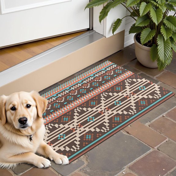 Boho Blue Pixel Ethnic Pattern Door Rugs,Washable Non Slip Door Mats Indoor,Decorative Door Mats,Entry Mat Indoor for Entrance,Bedroom,Kitchen,Bathroom,16"x24"