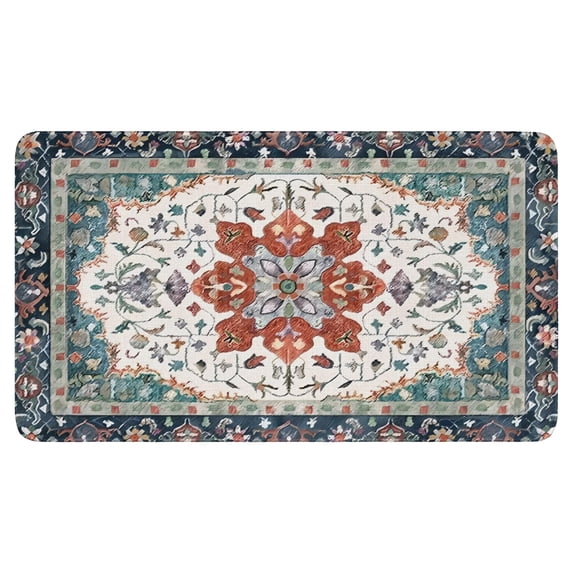 Boho Blue Retro Patterned Carpet Door Mat Welcome Door Mat for Front Door, Home Entrance, Yard, Floor, Patio, Non Slip Spring Summer Welcome Mat Indoor Outdoor Doormat 30"*17"