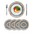 thumbnail image 1 of Boho Blue Round 13 Inch Placemats Set of 4, Retro Tribal Traditional Distressed Printed HeatResistant Non Slip Place Mats for Dining Table, Wipeable Braided Kitchen Table Mats for Housewarming, 1 of 9