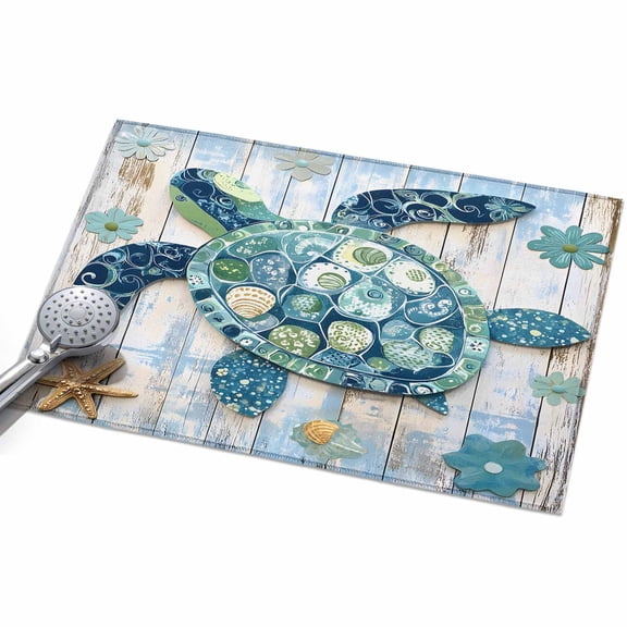 Boho Blue Sea Turtle Area Rugs 2x3ft Floral Wood Grain Floor Rug Non Slip Low Pile Ultra Soft Throw Carpet for Entryway Indoor Entrance Kitchen Bathroom
