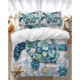 thumbnail image 1 of Boho Blue Sea Turtle Bedding Duvet Cover Set King Size 4 Pieces Floral Wood Grain Starfish Vintage Bedding Set with Zipper Closure, 1 Comforter Cover 92x106 Inches 1 Flat Sheet & 2 Pillow Cases, 1 of 7