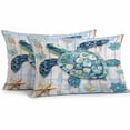 thumbnail image 1 of Boho Blue Sea Turtle Outdoor Pillow Covers Pack of 2 Floral Wood Grain Starfish Vintage Waterproof Throw Pillow Covers Decorative Cushion Cases for Patio Garden Tent Balcony Couch 20x12 inch, 1 of 8