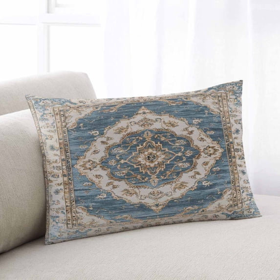 Boho Blue Throw Pillow Covers, Retro Tribal Traditional Distressed Printed Soft Breathable Pillow Cases with Invisible Zipper for Sleeping, King Size Pillowcases for Couch Bed Sofa Chair 20x36 Inches
