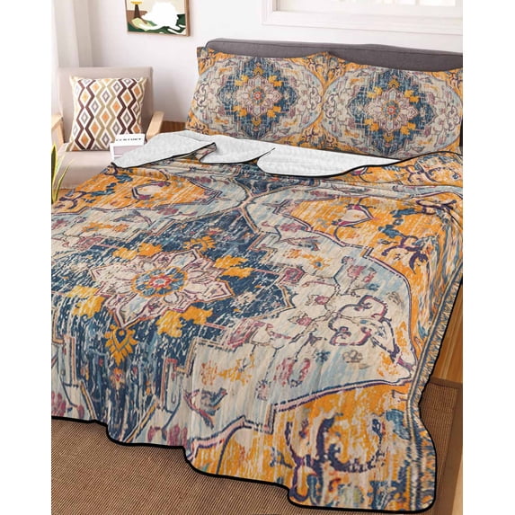 Boho Blue Twin XL Size Down Alternative Comforter,Lightweight Comforter Quilt Bedding Set with Pillow Shams Ethnic Middle Century Geometric Abstract Art All Seasons Bed Comforter Duvet Insert 68"x98"