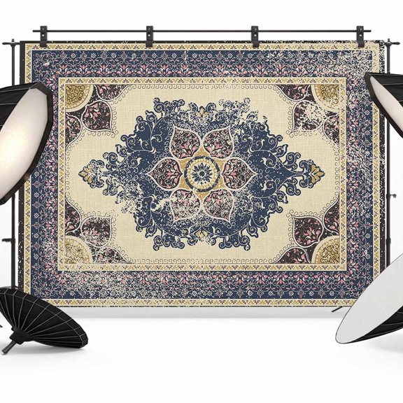 Boho Blue Yellow Pink Backdrop for Photoshoot,Photography Photo Studio Background Wall Backdrop,Vintage Modern Geometric Abstract Back Drop Banner Panel for Portraits Wedding Live Streaming 8x6Ft