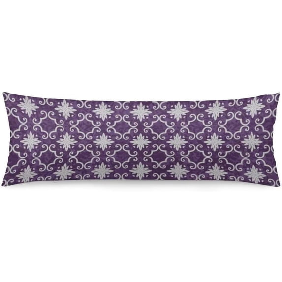 Boho Body Pillow Cover Boho Floral Vintage Bohemian Style Geometric Tribal Polyester Long Pillowcase with Zipper Decorative Farmhouse Aztec Soft Cushion Bedding Pillow Cases for Couch,20"x54",Purple