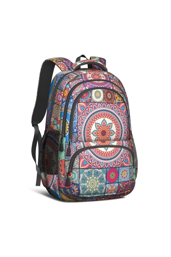 Boho Bohemia Flower Backpack for School,Cute School Bag,Schoolbag with Adjustable Shoulder Straps & Padded Back,16.9 Inch