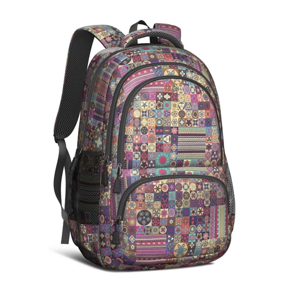Boho Bohemia Flower Backpack for School,Cute School Bag,Schoolbag with Adjustable Shoulder Straps & Padded Back,16.9 Inch