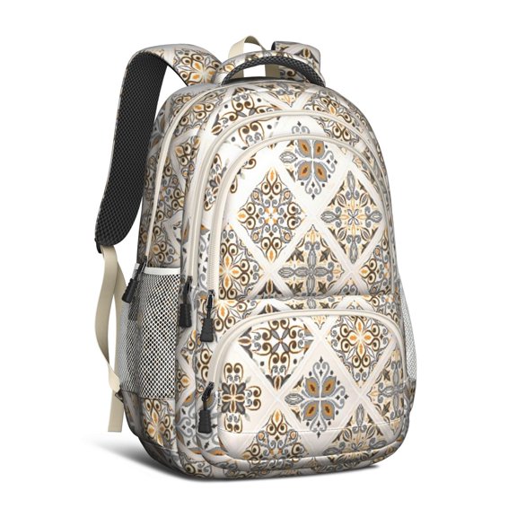 Boho Bohemia Flower Backpack for School,Cute School Bag,Schoolbag with Adjustable Shoulder Straps & Padded Back,16.9 Inch