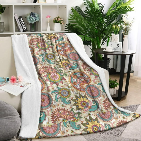 Boho Bohemia Flower Blanket,Comfortable Soft Flannel Throw Blanket,All Season,Warm Lightweight Blankets for Sofa Bed Couch Living Room Chair,40"x50"(100x130cm)