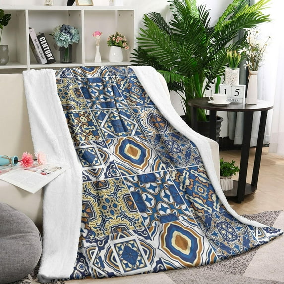 Boho Bohemia Flower Blanket,Comfortable Soft Flannel Throw Blanket,All Season,Warm Lightweight Blankets for Sofa Bed Couch Living Room Chair,60"x80"(150x200cm)