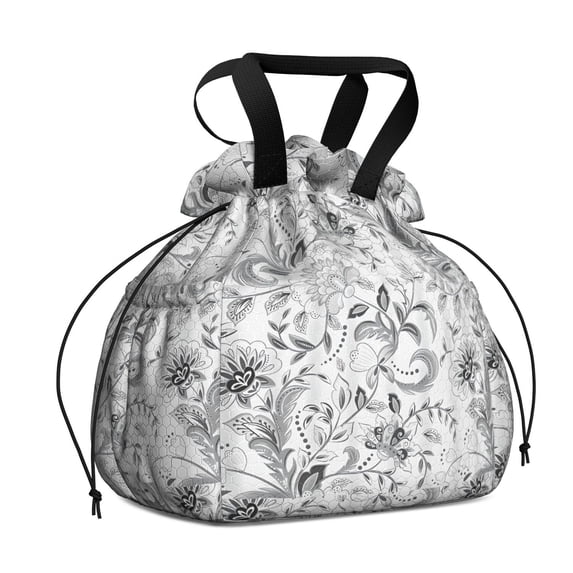 Boho Bohemia Flower Drawstring Lunch Bag Women - Drawstring Lunch Bag Insulated for Work Office - Stain-Resistant Large Lunchbags for Women with Multi-Pockets