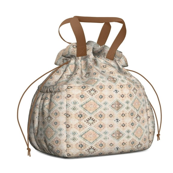 Boho Bohemia Flower Drawstring Lunch Bag Women - Drawstring Lunch Bag Insulated for Work Office - Stain-Resistant Large Lunchbags for Women with Multi-Pockets