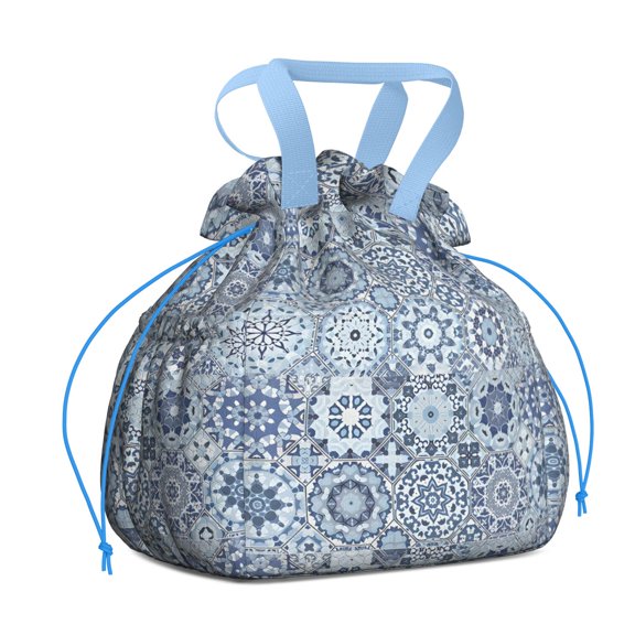 Boho Bohemia Flower Drawstring Lunch Bag Women - Drawstring Lunch Bag Insulated for Work Office - Stain-Resistant Large Lunchbags for Women with Multi-Pockets