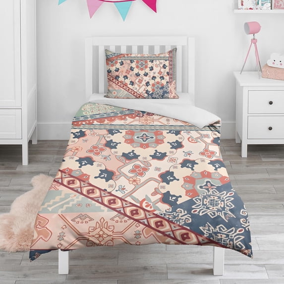 Boho Bohemia Flower Duvet Cover and Pillowcase Set for Single Bedding, Bedroom Accessories for Kids Teens