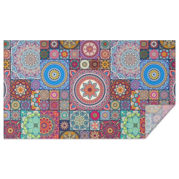 Boho Bohemia Flower Rectangle Tablecloth 60"x102",Waterproof Polyester Rectangle Table Cloth, Wipeable Spillproof Polyester Tablecloth for Dining, Camping, Indoor and Outdoor