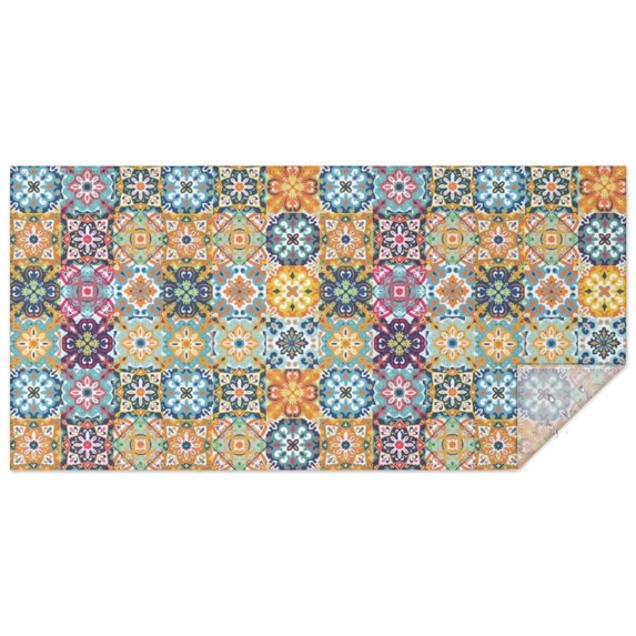 Boho Bohemia Flower Rectangle Tablecloth 60"x120",Waterproof Polyester Rectangle Table Cloth, Wipeable Spillproof Polyester Tablecloth for Dining, Camping, Indoor and Outdoor