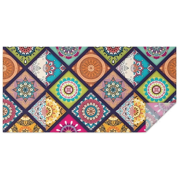 Boho Bohemia Flower Rectangle Tablecloth 60"x120",Waterproof Polyester Rectangle Table Cloth, Wipeable Spillproof Polyester Tablecloth for Dining, Camping, Indoor and Outdoor
