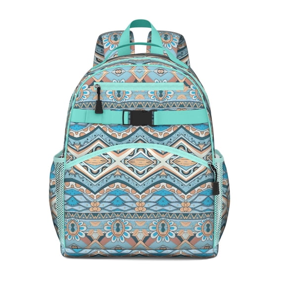 Boho Bohemia Geometric Line Art Backpack for School,Cute School Bag,Schoolbag with Adjustable Shoulder Straps & Padded Back,15.25"x11.5"x5.25"