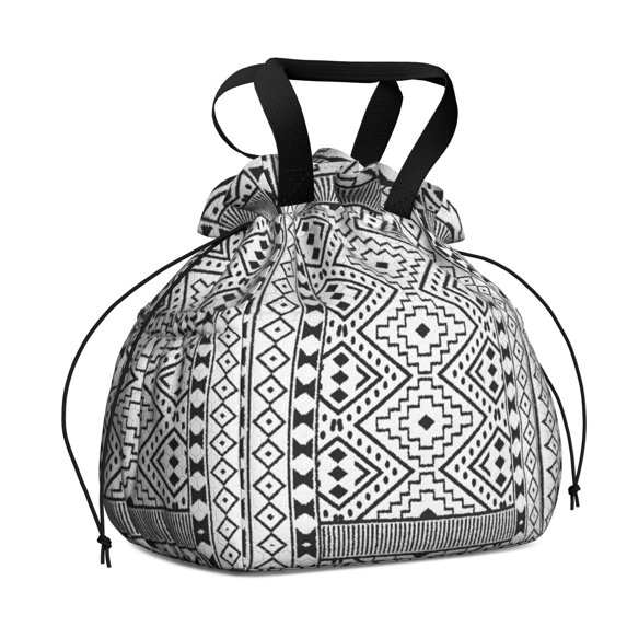 Boho Bohemia Geometric Line Art Drawstring Lunch Bag Women - Drawstring Lunch Bag Insulated for Work Office - Stain-Resistant Large Lunchbags for Women with Multi-Pockets