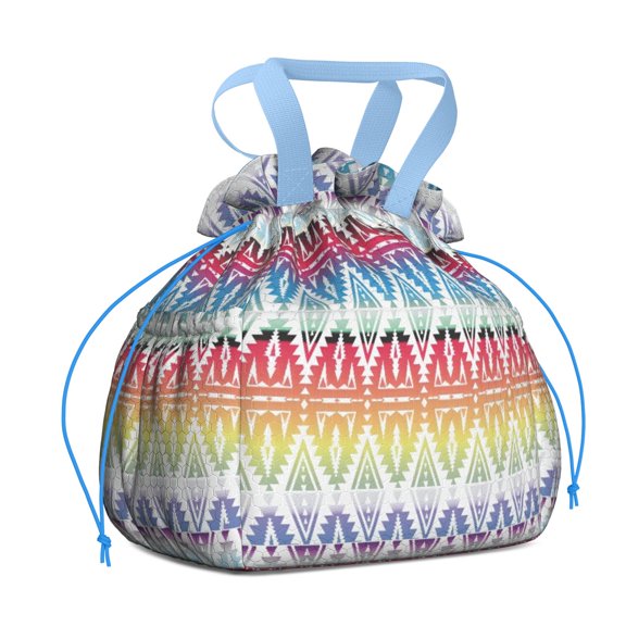 Boho Bohemia Geometric Line Art Drawstring Lunch Bag Women - Drawstring Lunch Bag Insulated for Work Office - Stain-Resistant Large Lunchbags for Women with Multi-Pockets