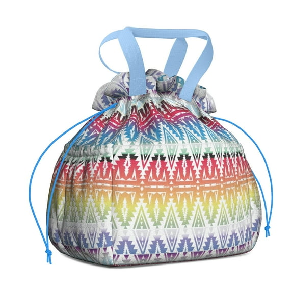 Boho Bohemia Geometric Line Art Drawstring Lunch Bag Women - Drawstring Lunch Bag Insulated for Work Office - Stain-Resistant Large Lunchbags for Women with Multi-Pockets