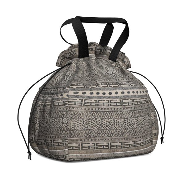 Boho Bohemia Geometric Line Art Drawstring Lunch Bag Women - Drawstring Lunch Bag Insulated for Work Office - Stain-Resistant Large Lunchbags for Women with Multi-Pockets