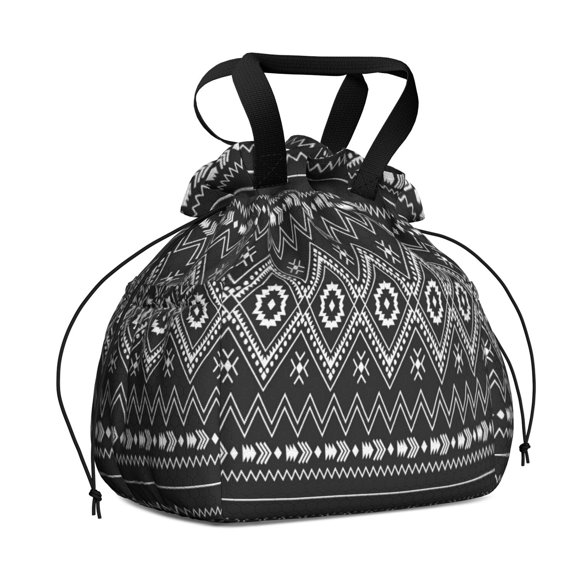 Boho Bohemia Geometric Line Art Drawstring Lunch Bag Women - Drawstring Lunch Bag Insulated for Work Office - Stain-Resistant Large Lunchbags for Women with Multi-Pockets