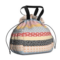 Boho Bohemia Geometric Line Art Drawstring Lunch Bag Women - Drawstring Lunch Bag Insulated for Work Office - Stain-Resistant Large Lunchbags for Women with Multi-Pockets