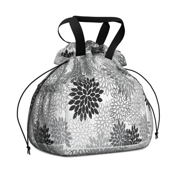 Boho Bohemia Pioneer Flower Art Drawstring Lunch Bag Women - Drawstring Lunch Bag Insulated for Work Office - Stain-Resistant Large Lunchbags for Women with Multi-Pockets