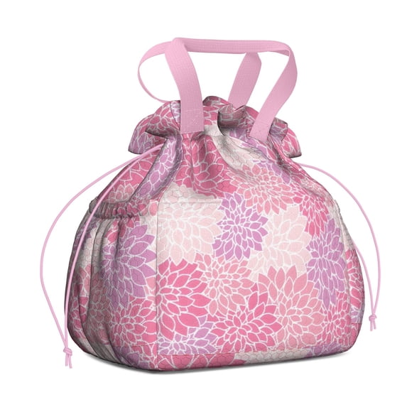 Boho Bohemia Pioneer Flower Art Drawstring Lunch Bag Women - Drawstring Lunch Bag Insulated for Work Office - Stain-Resistant Large Lunchbags for Women with Multi-Pockets
