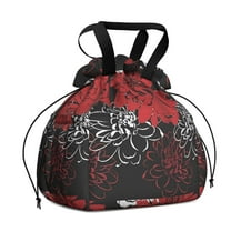 Boho Bohemia Pioneer Flower Drawstring Lunch Bag Women - Drawstring Lunch Bag Insulated for Work Office - Stain-Resistant Large Lunchbags for Women with Multi-Pockets