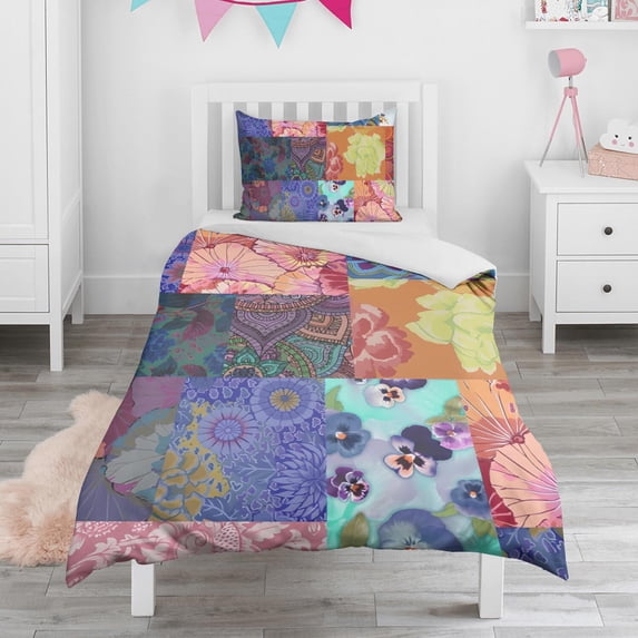 Boho Bohemia Pioneer Flower Duvet Cover and Pillowcase Set for Single Bedding, Bedroom Accessories for Kids Teens